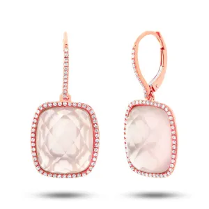 0.37ct Diamond & Rose Quartz 14k Rose Gold Earring