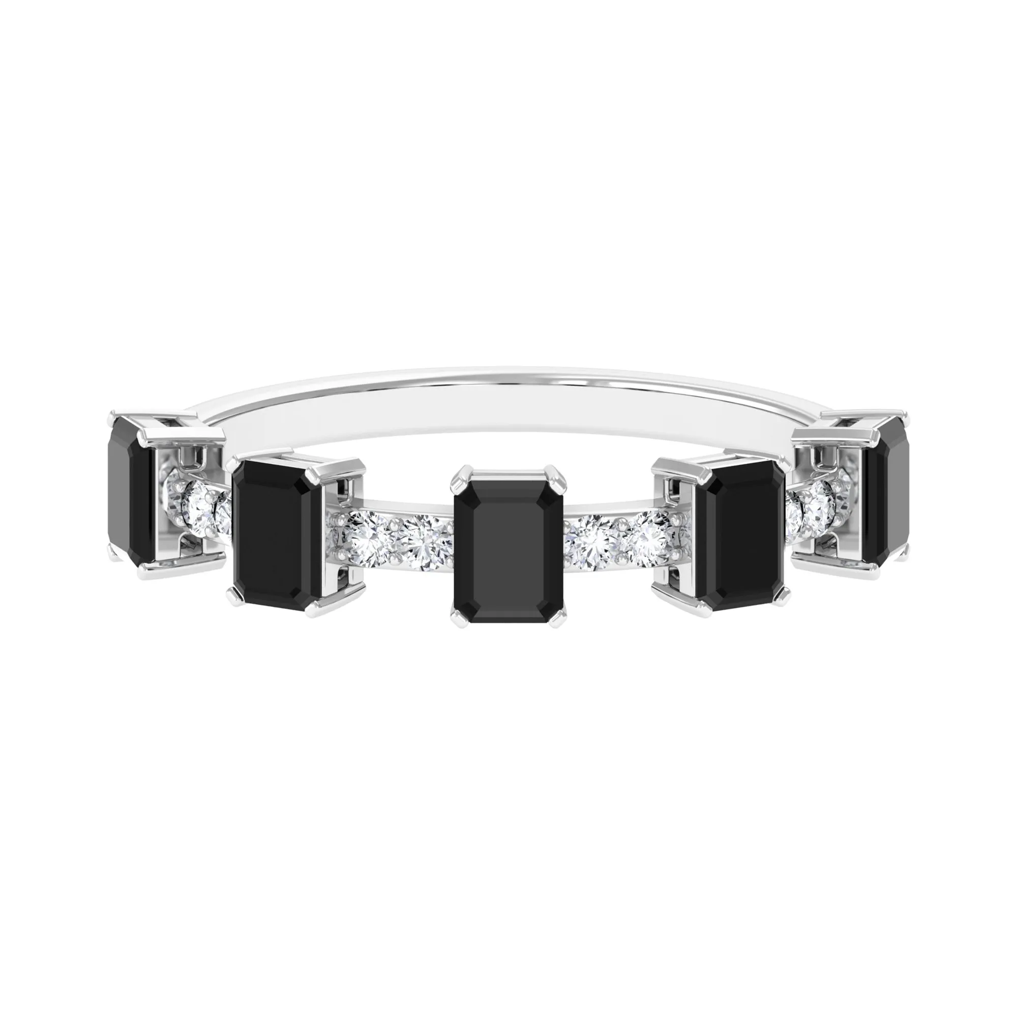 1 CT Black Onyx and Diamond Half Eternity Ring in Prong Setting