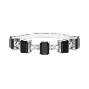 1 CT Black Onyx and Diamond Half Eternity Ring in Prong Setting