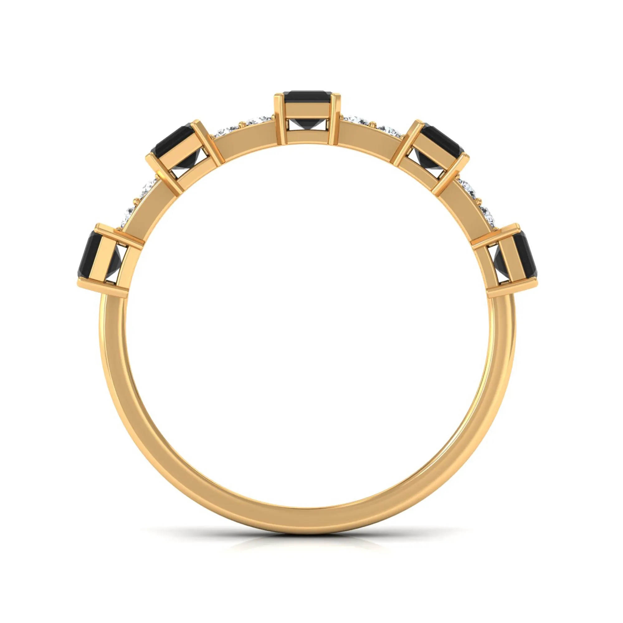 1 CT Black Onyx and Diamond Half Eternity Ring in Prong Setting