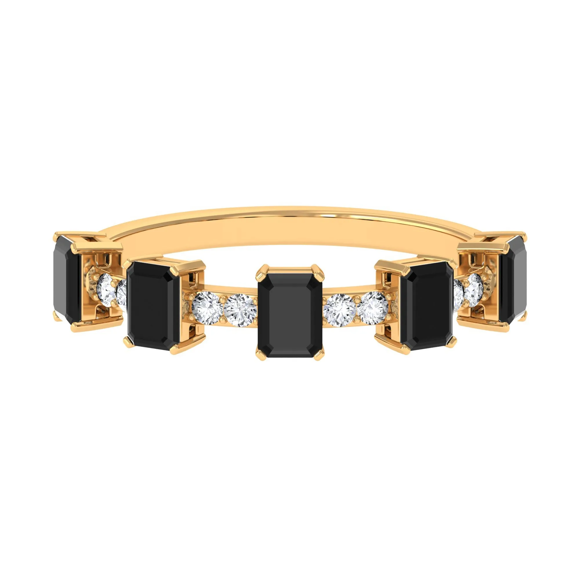 1 CT Black Onyx and Diamond Half Eternity Ring in Prong Setting