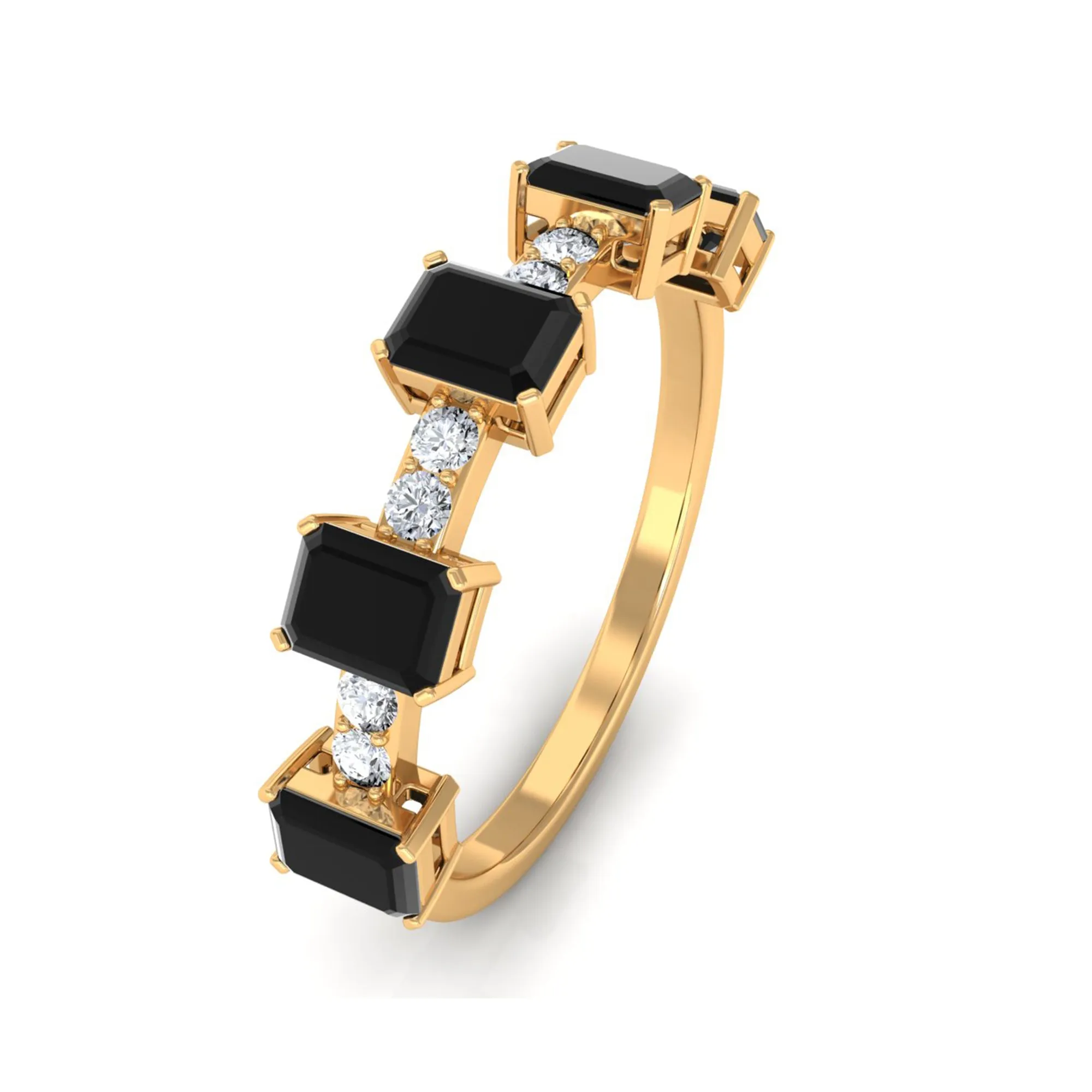 1 CT Black Onyx and Diamond Half Eternity Ring in Prong Setting