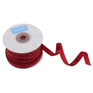 10mm Glitter Velvet Ribbon - Red