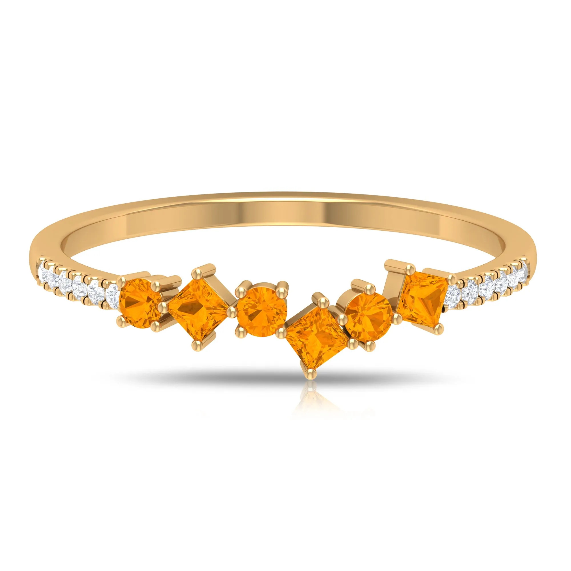 1/2 CT Orange Sapphire and Diamond Minimal Stackable Ring in Prong Setting