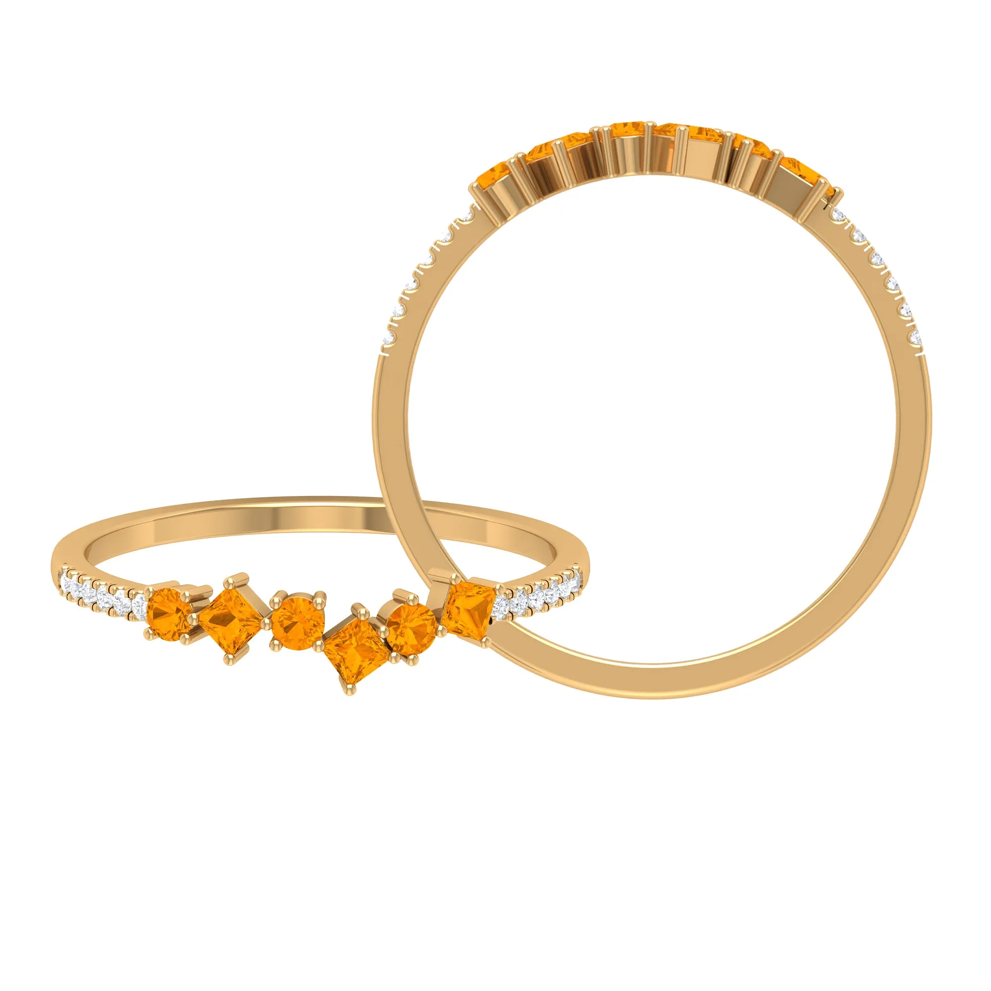 1/2 CT Orange Sapphire and Diamond Minimal Stackable Ring in Prong Setting