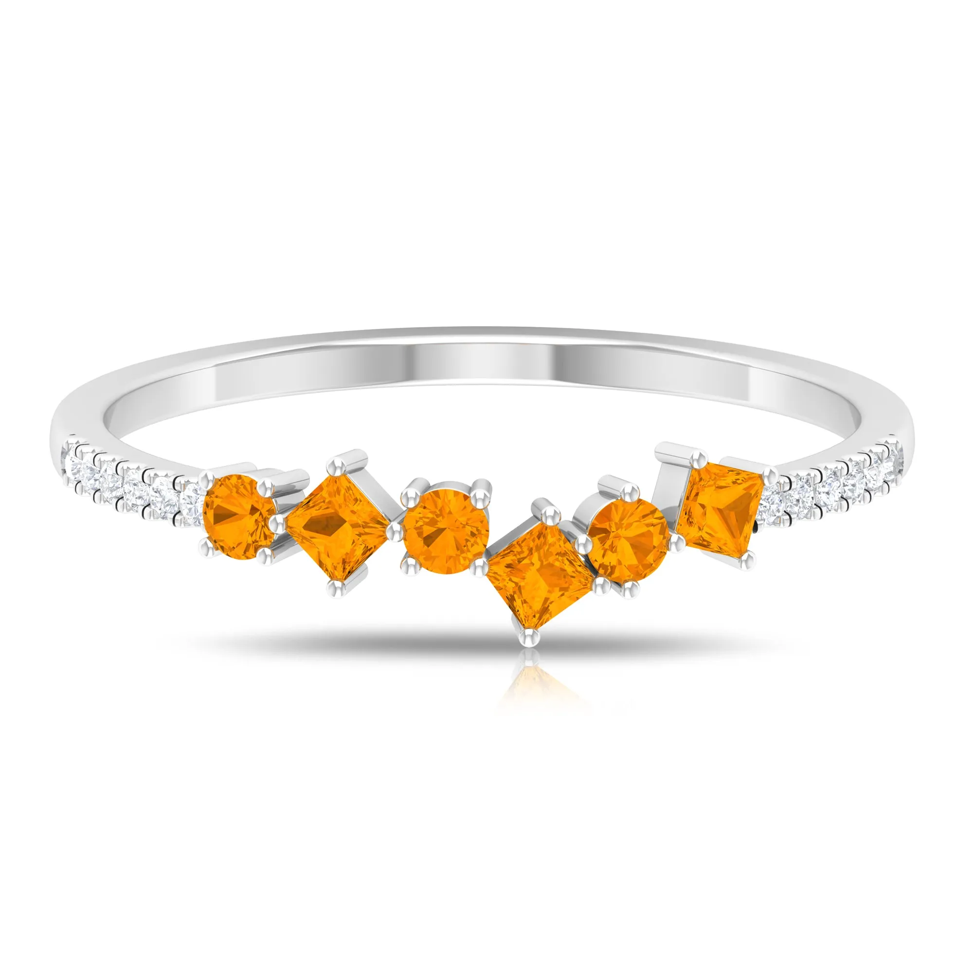 1/2 CT Orange Sapphire and Diamond Minimal Stackable Ring in Prong Setting