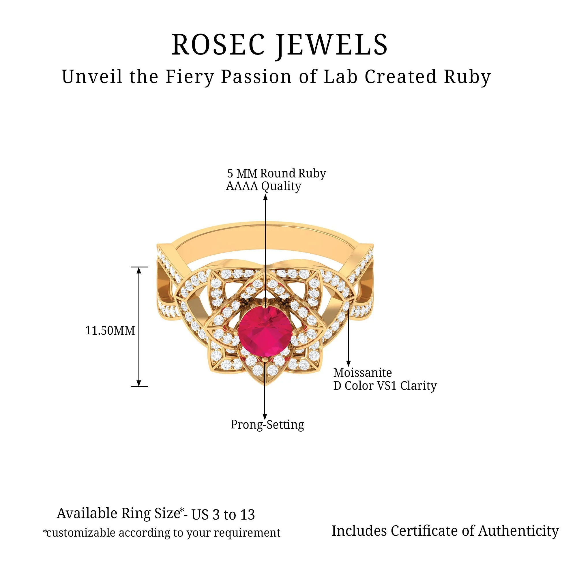1.25 CT Created Ruby and Moissanite Flower Engagement Ring