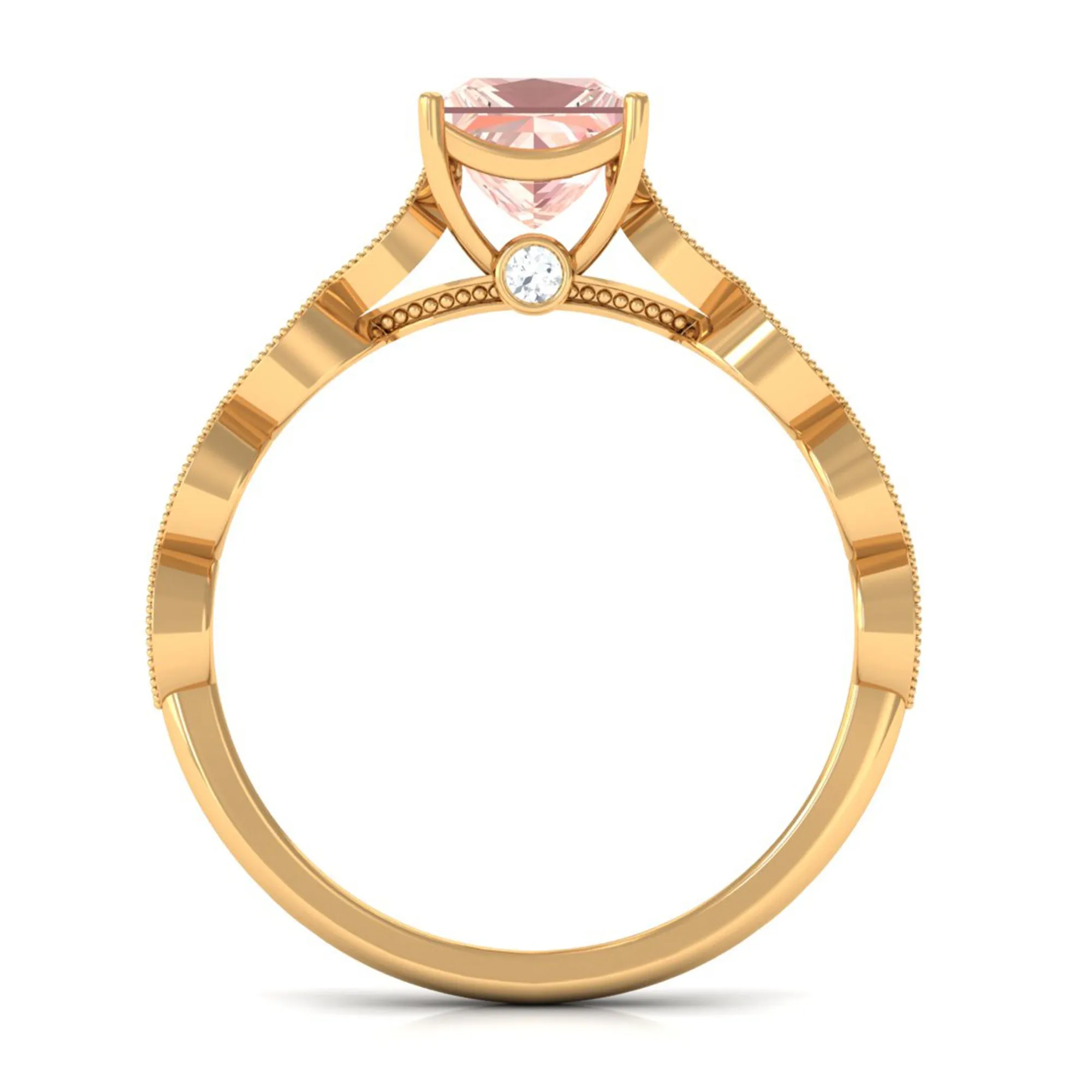 1.25 CT Princess Cut Morganite Solitaire Ring with Diamond Side Stones