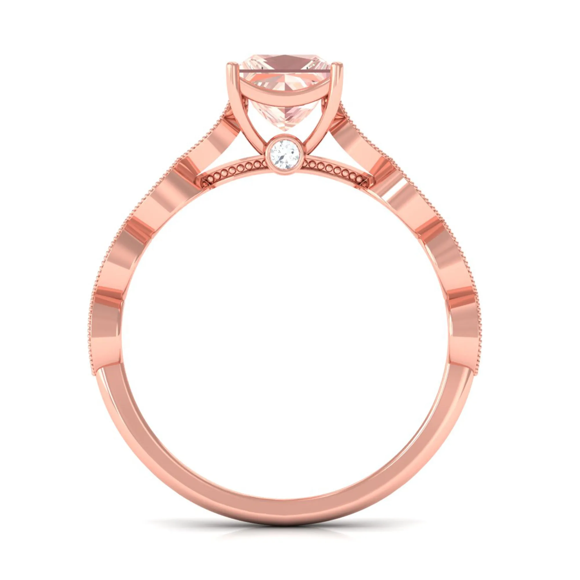 1.25 CT Princess Cut Morganite Solitaire Ring with Diamond Side Stones