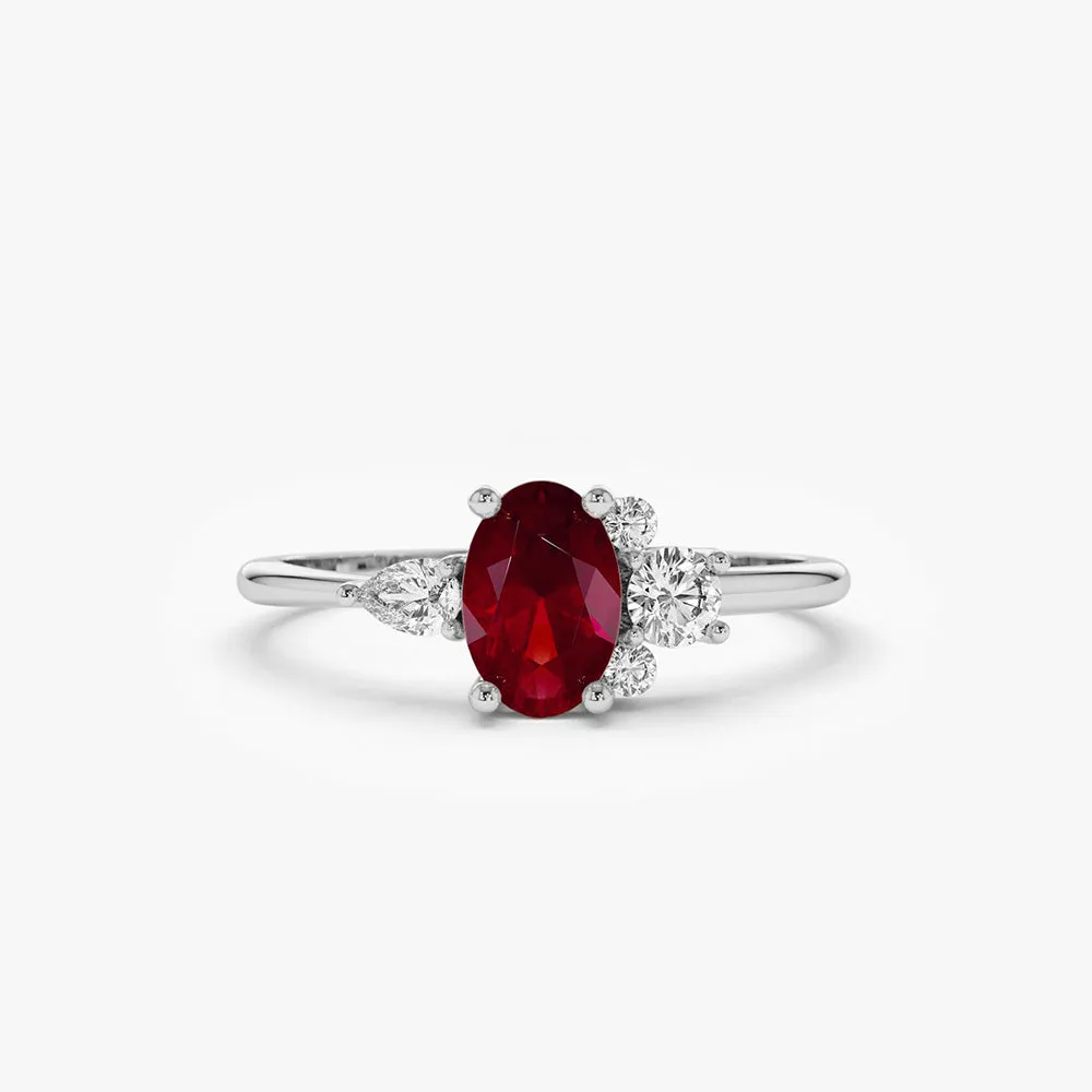14k Diamond and Oval Ruby Ring
