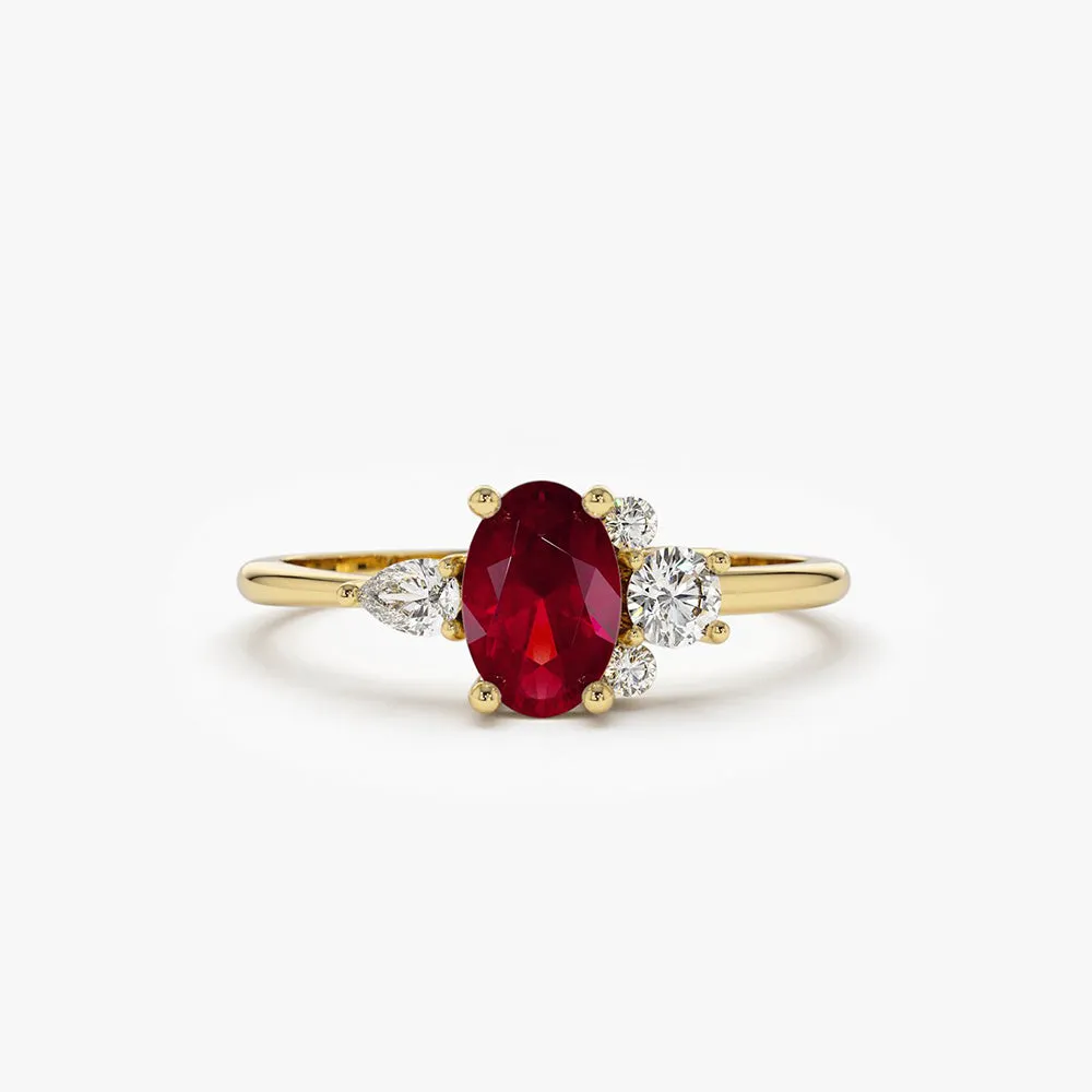 14k Diamond and Oval Ruby Ring