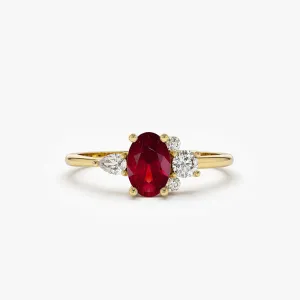14k Diamond and Oval Ruby Ring