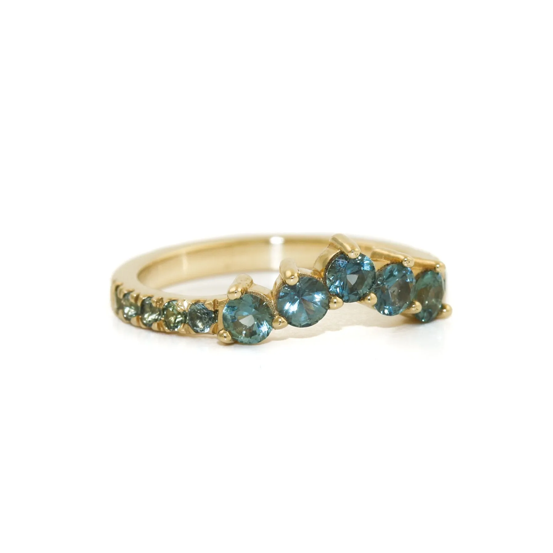 14K Gold Teal Sapphire Tiara Band