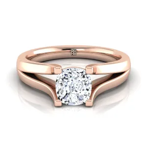 14K Rose Gold Cushion Modern Split Shank Solitaire Engagement Ring