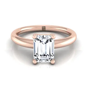 14K Rose Gold Emerald Cut Rounded Comfort Fit Solitaire Engagement Ring
