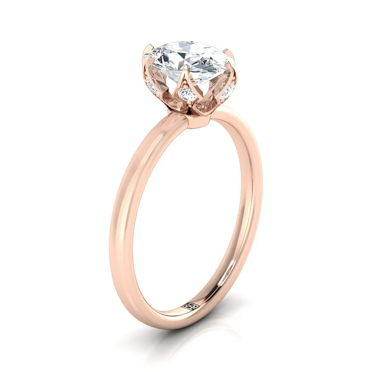 14K Rose Gold Oval Diamond Secret Stone Claw Prong Solitaire Engagement Ring