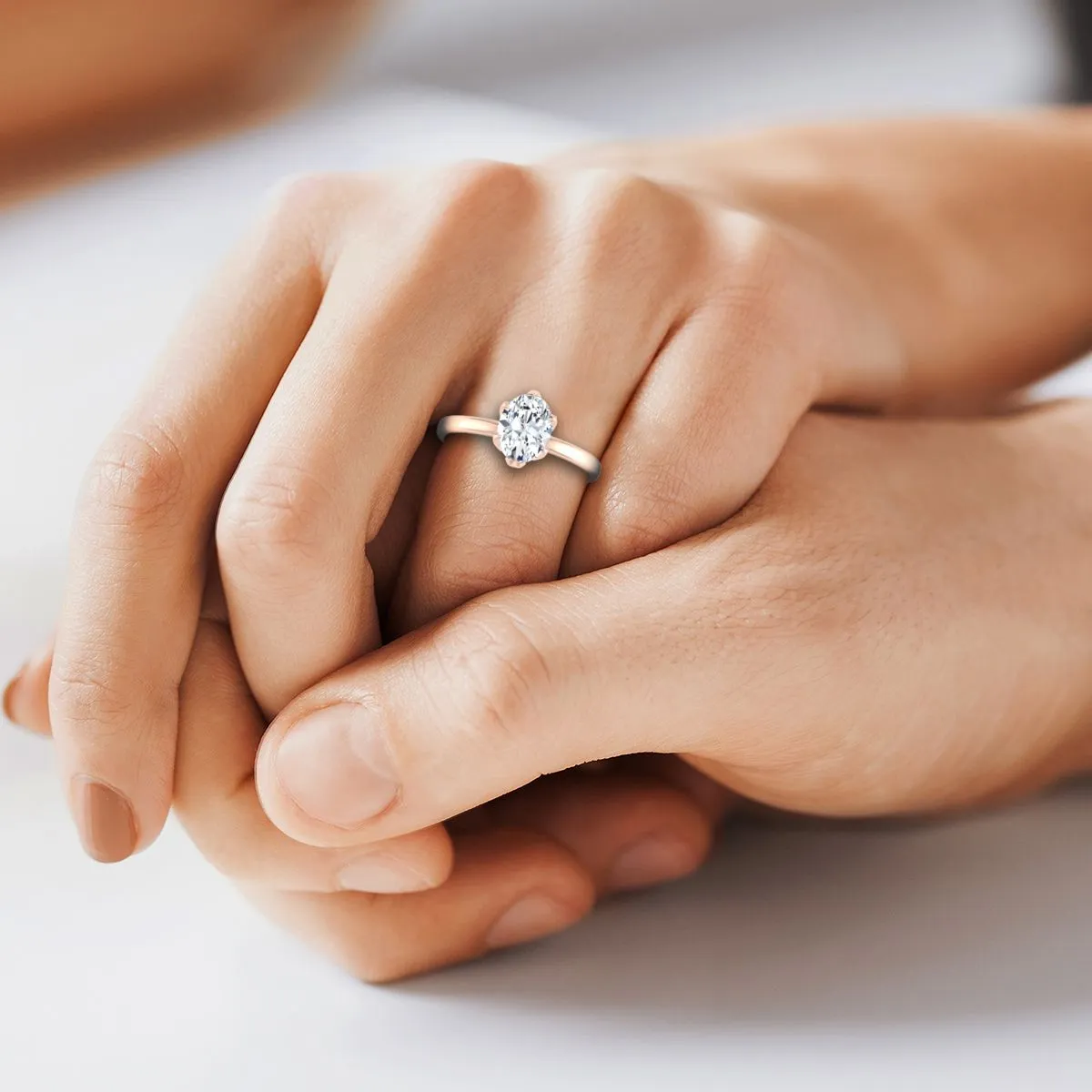 14K Rose Gold Oval Diamond Secret Stone Claw Prong Solitaire Engagement Ring
