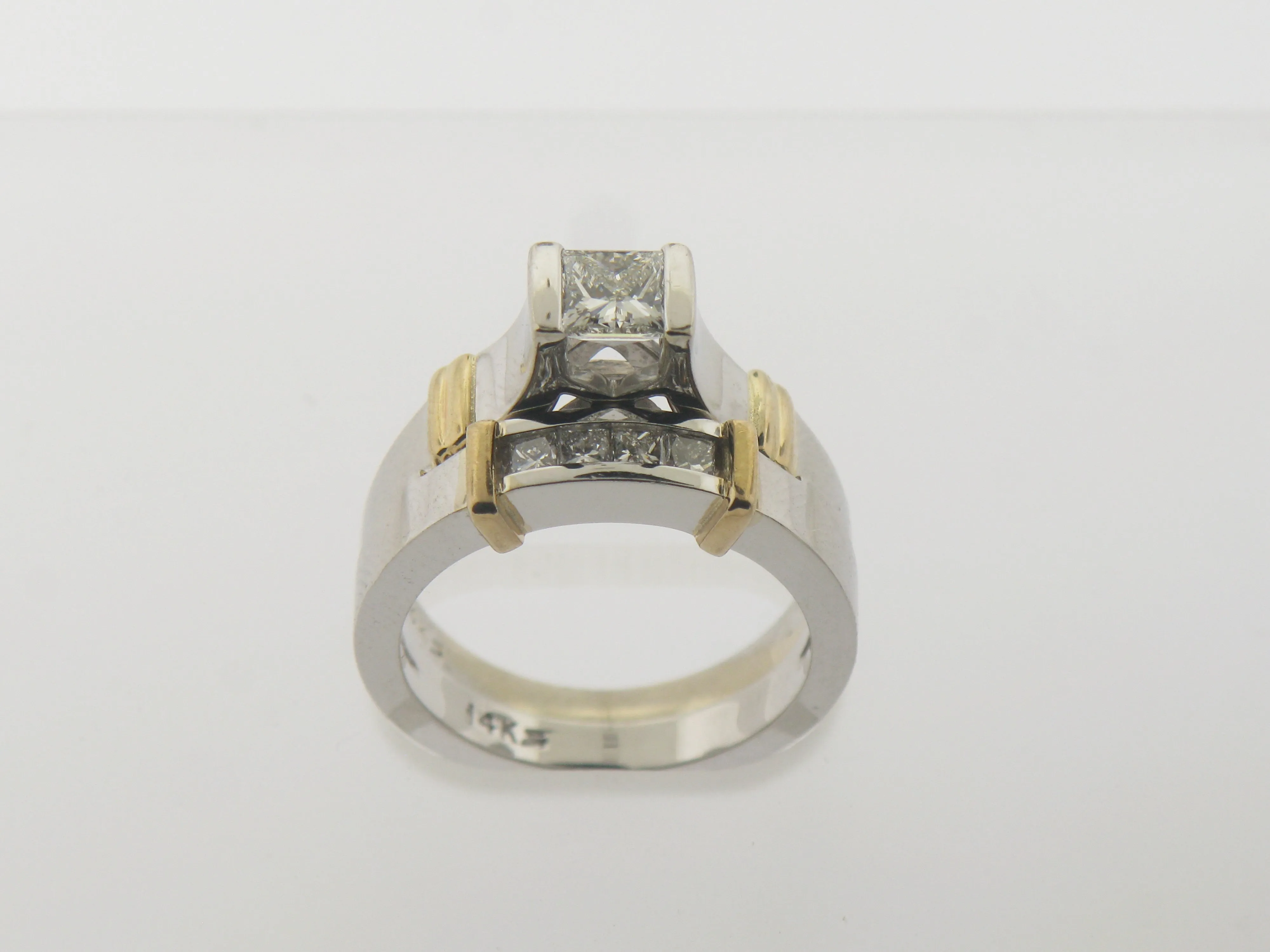 14K White and Yellow Gold Diamond Wedding Set (Engagement   Band) (Brand New)