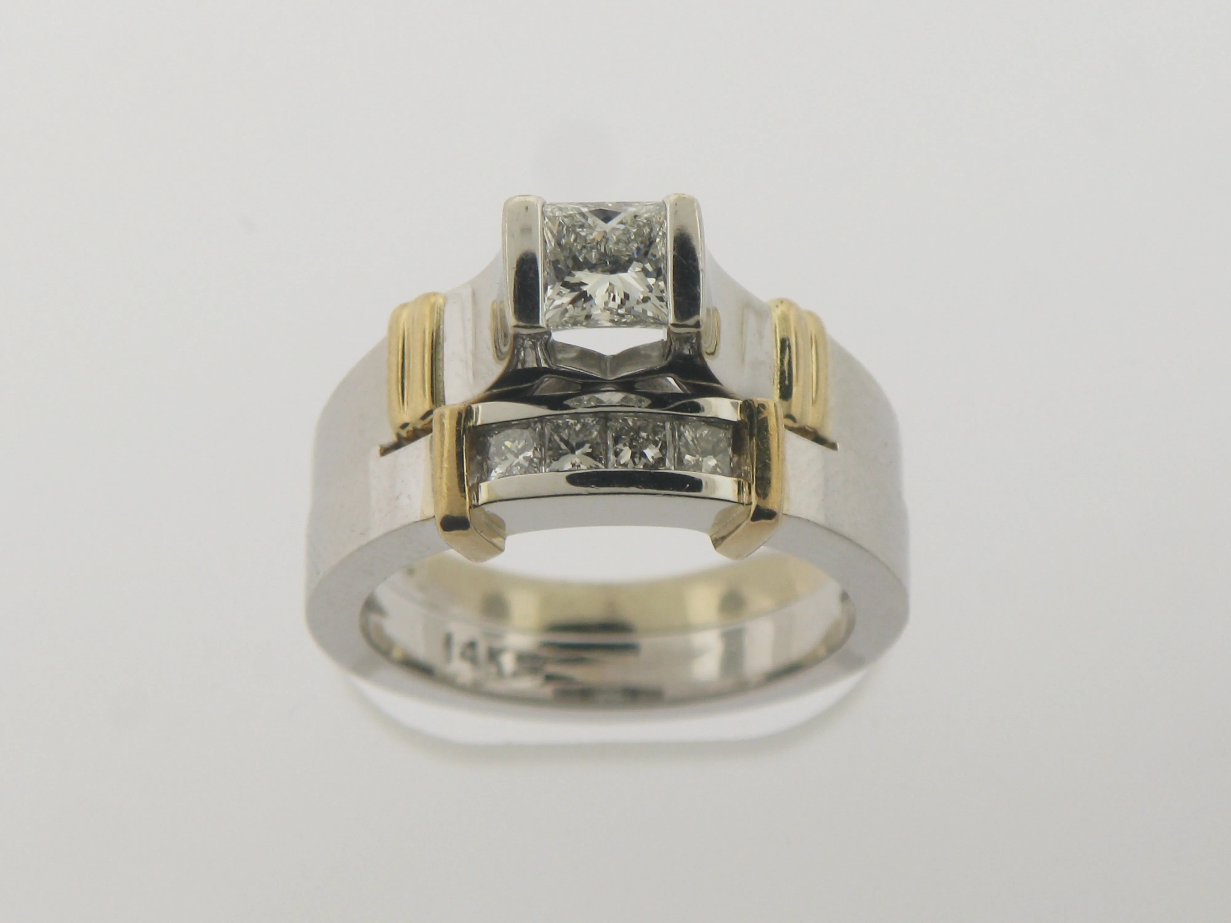 14K White and Yellow Gold Diamond Wedding Set (Engagement   Band) (Brand New)