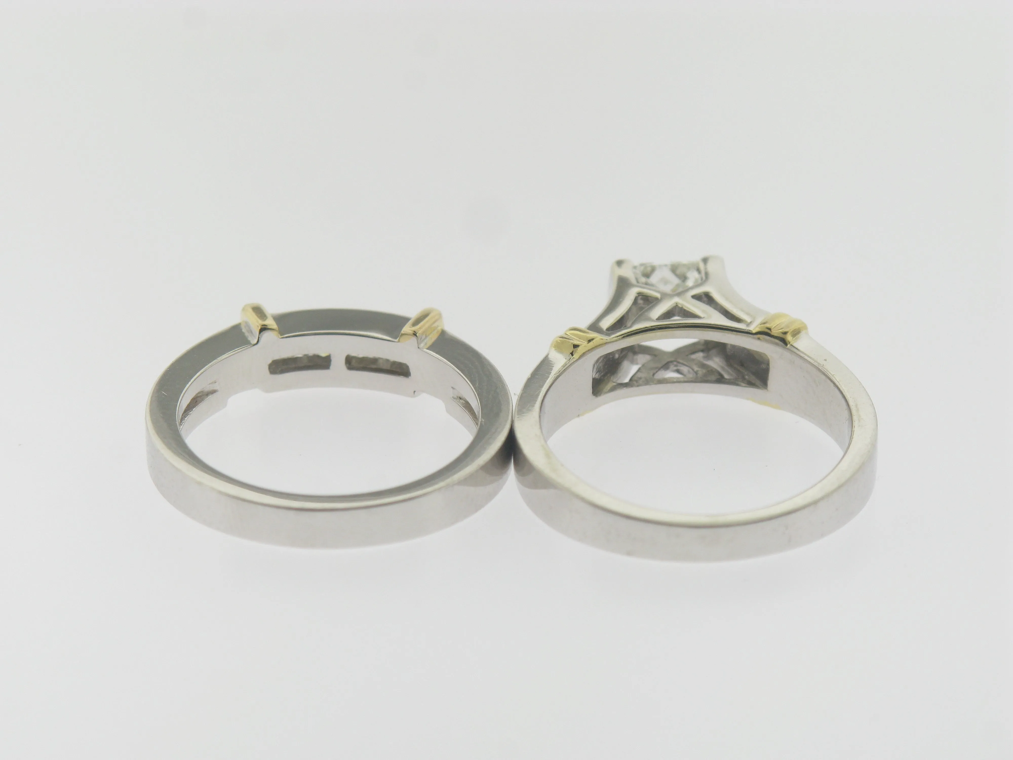 14K White and Yellow Gold Diamond Wedding Set (Engagement   Band) (Brand New)