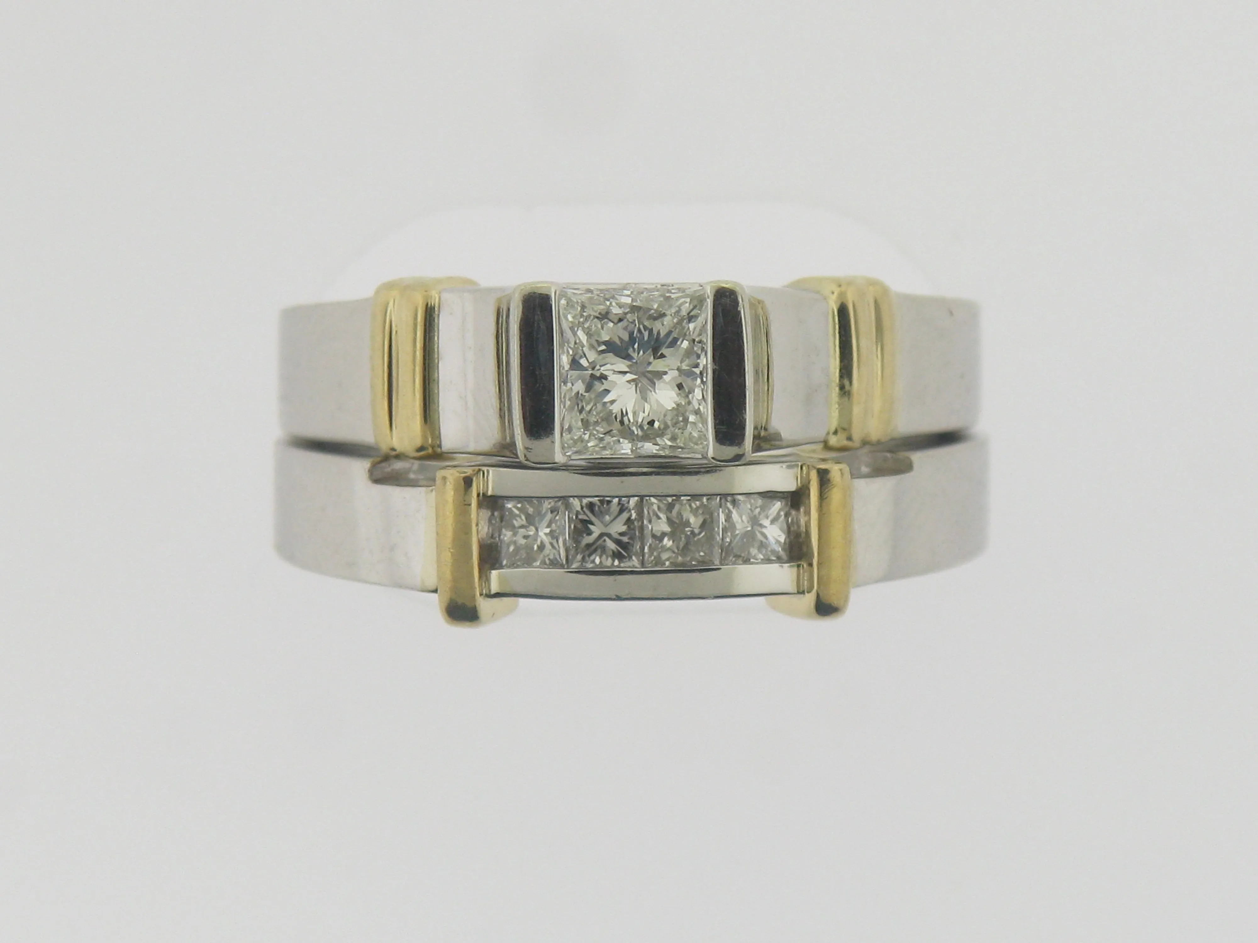 14K White and Yellow Gold Diamond Wedding Set (Engagement   Band) (Brand New)