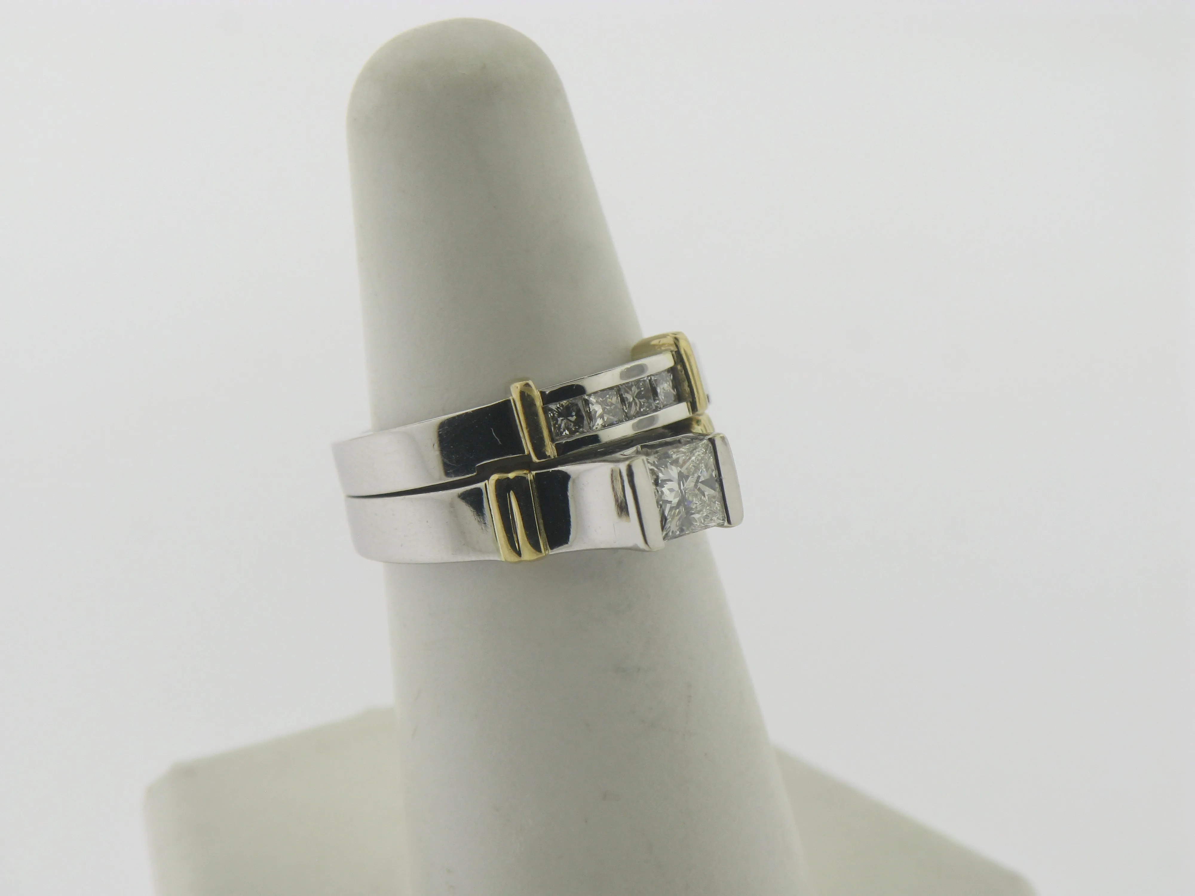 14K White and Yellow Gold Diamond Wedding Set (Engagement   Band) (Brand New)