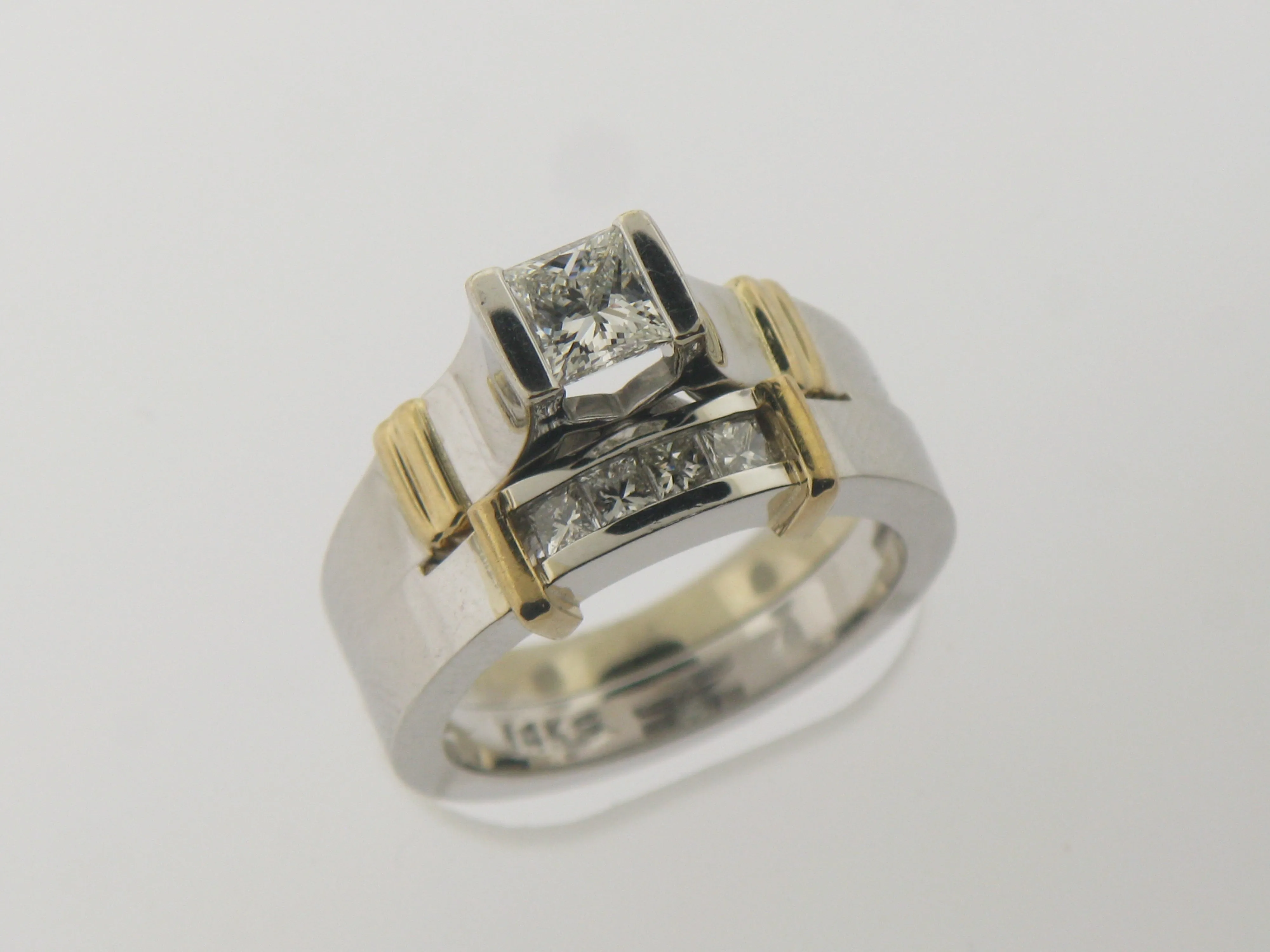 14K White and Yellow Gold Diamond Wedding Set (Engagement   Band) (Brand New)