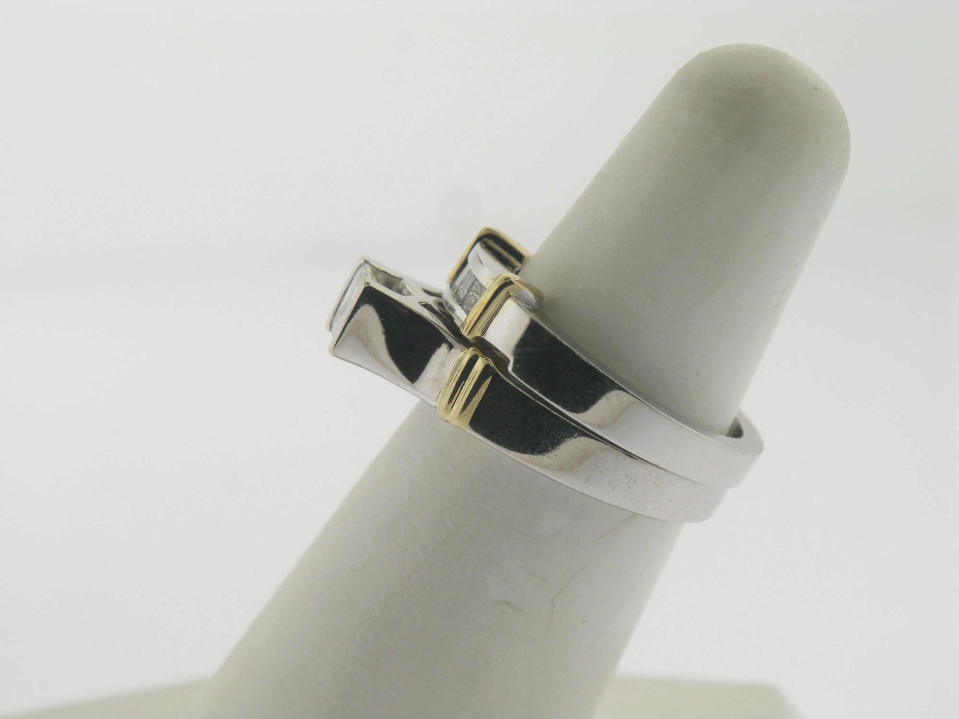 14K White and Yellow Gold Diamond Wedding Set (Engagement   Band) (Brand New)