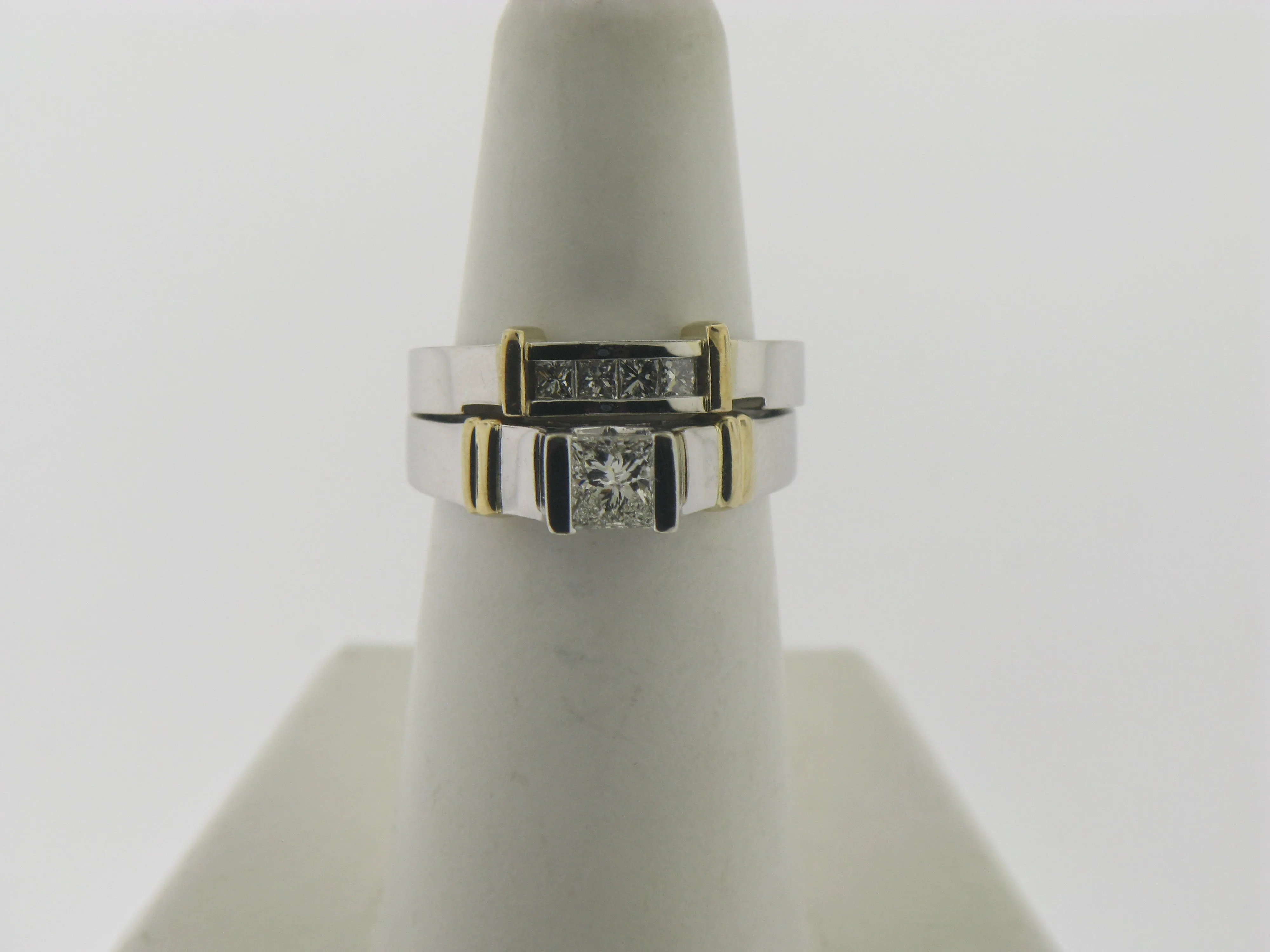 14K White and Yellow Gold Diamond Wedding Set (Engagement   Band) (Brand New)