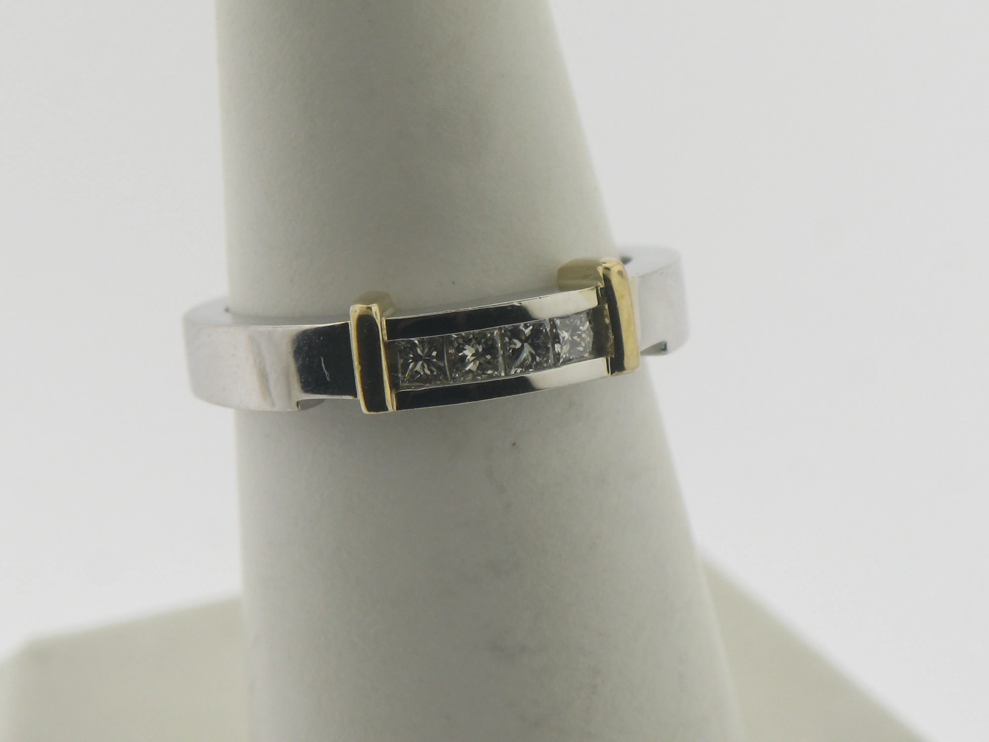 14K White and Yellow Gold Diamond Wedding Set (Engagement   Band) (Brand New)