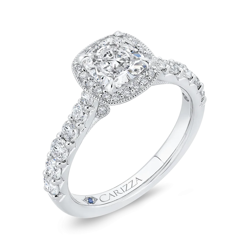 14K White Gold Cushion Diamond Halo Engagement Ring (Semi Mount)