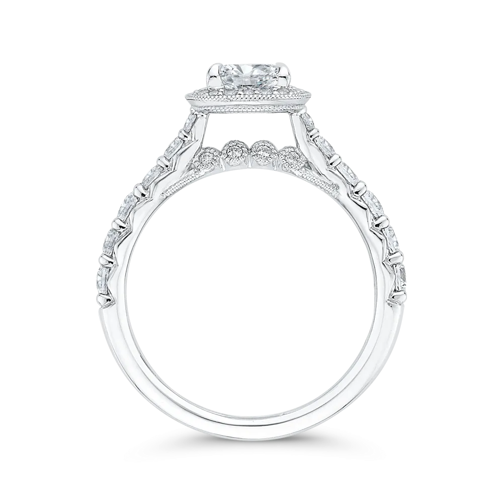 14K White Gold Cushion Diamond Halo Engagement Ring (Semi Mount)