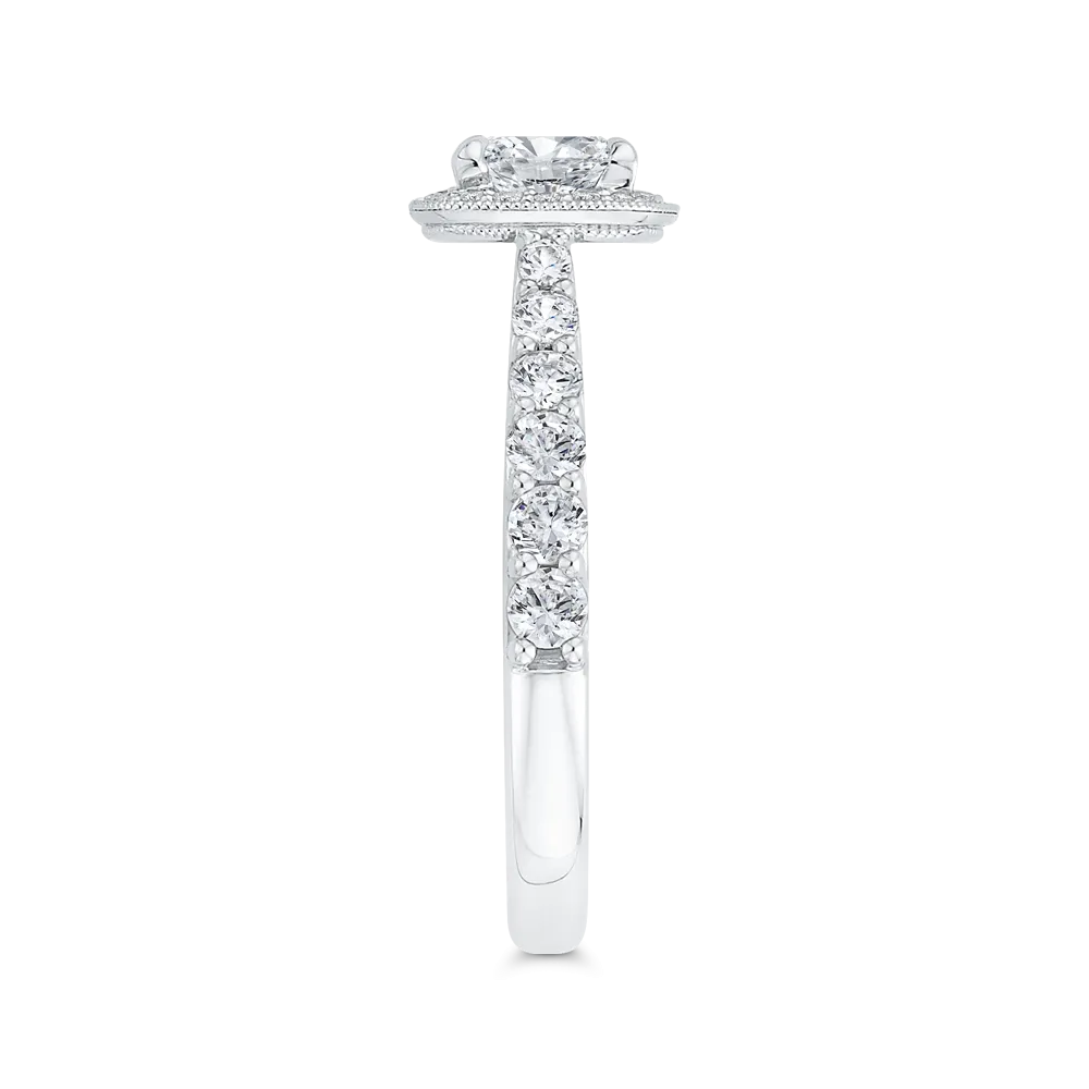 14K White Gold Cushion Diamond Halo Engagement Ring (Semi Mount)