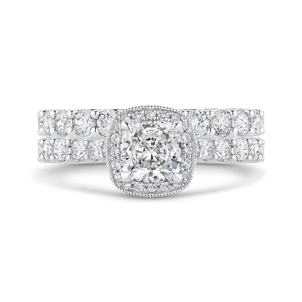 14K White Gold Cushion Diamond Halo Engagement Ring (Semi Mount)