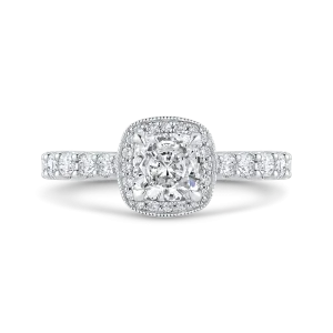 14K White Gold Cushion Diamond Halo Engagement Ring (Semi Mount)