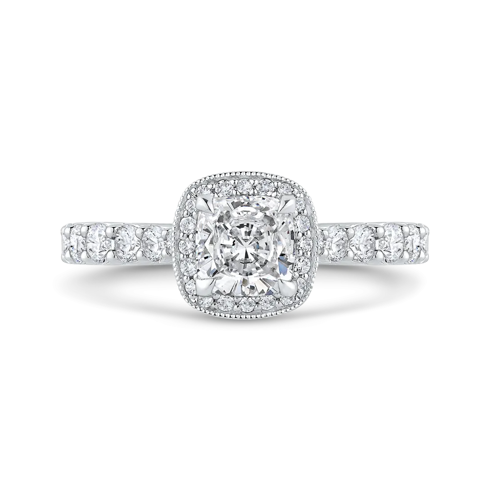 14K White Gold Cushion Diamond Halo Engagement Ring (Semi Mount)