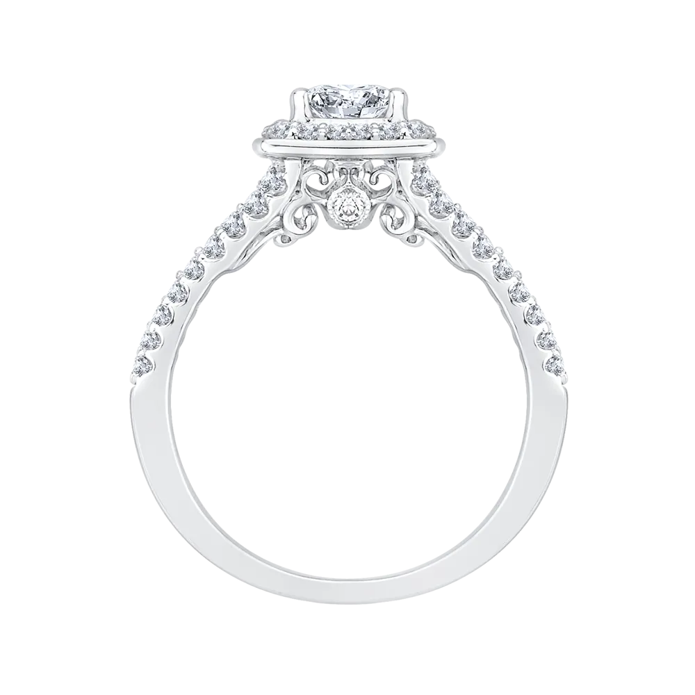 14K White Gold Princess Diamond Halo Engagement Ring with Split Shank