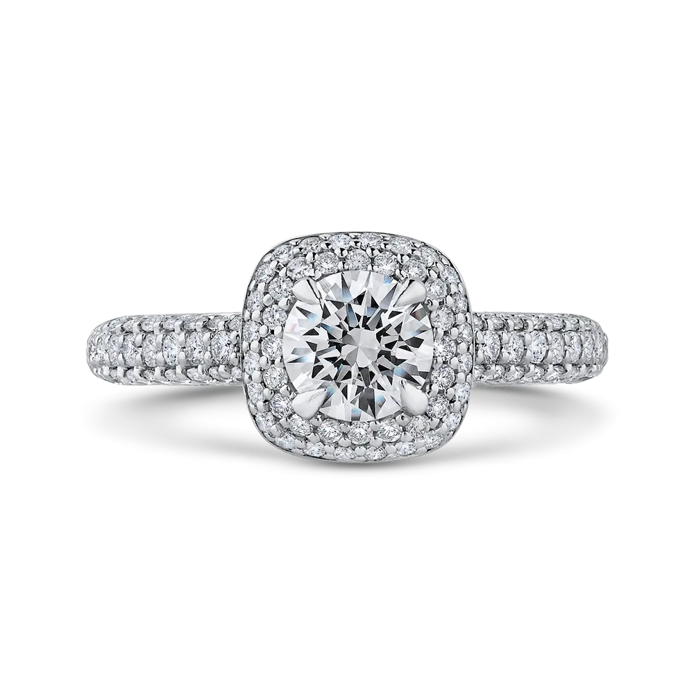 14K White Gold Round Diamond Double Halo Engagement Ring
