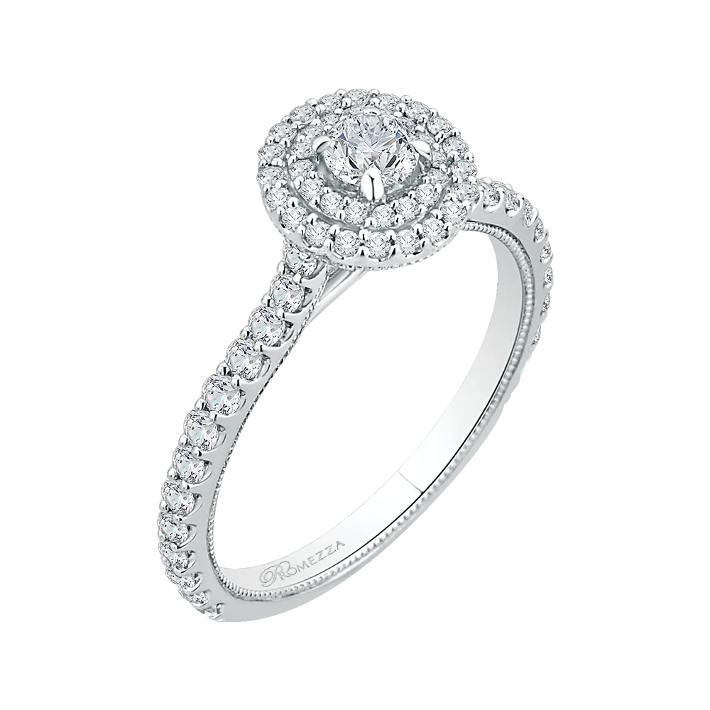 14K White Gold Round Diamond Double Halo Engagement Ring