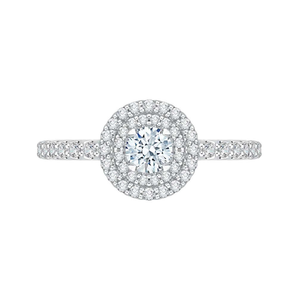 14K White Gold Round Diamond Double Halo Engagement Ring