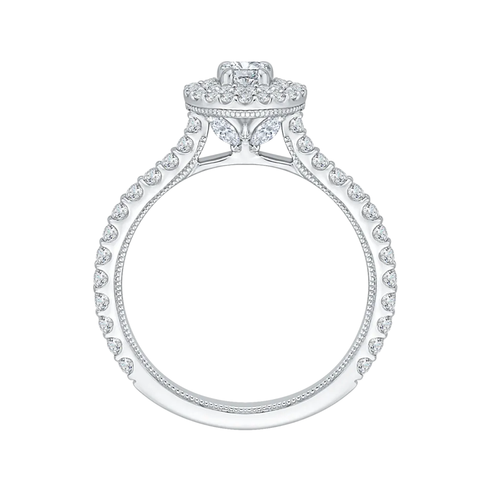 14K White Gold Round Diamond Double Halo Engagement Ring