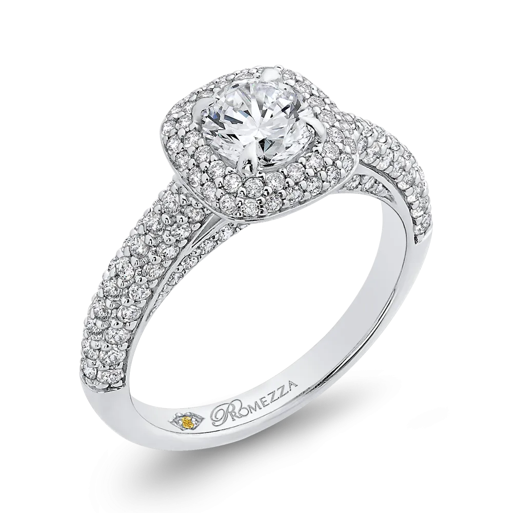 14K White Gold Round Diamond Double Halo Engagement Ring