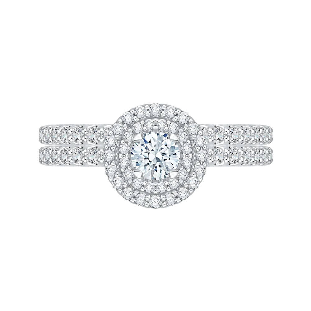 14K White Gold Round Diamond Double Halo Engagement Ring