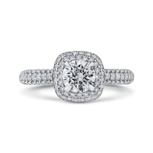 14K White Gold Round Diamond Double Halo Engagement Ring