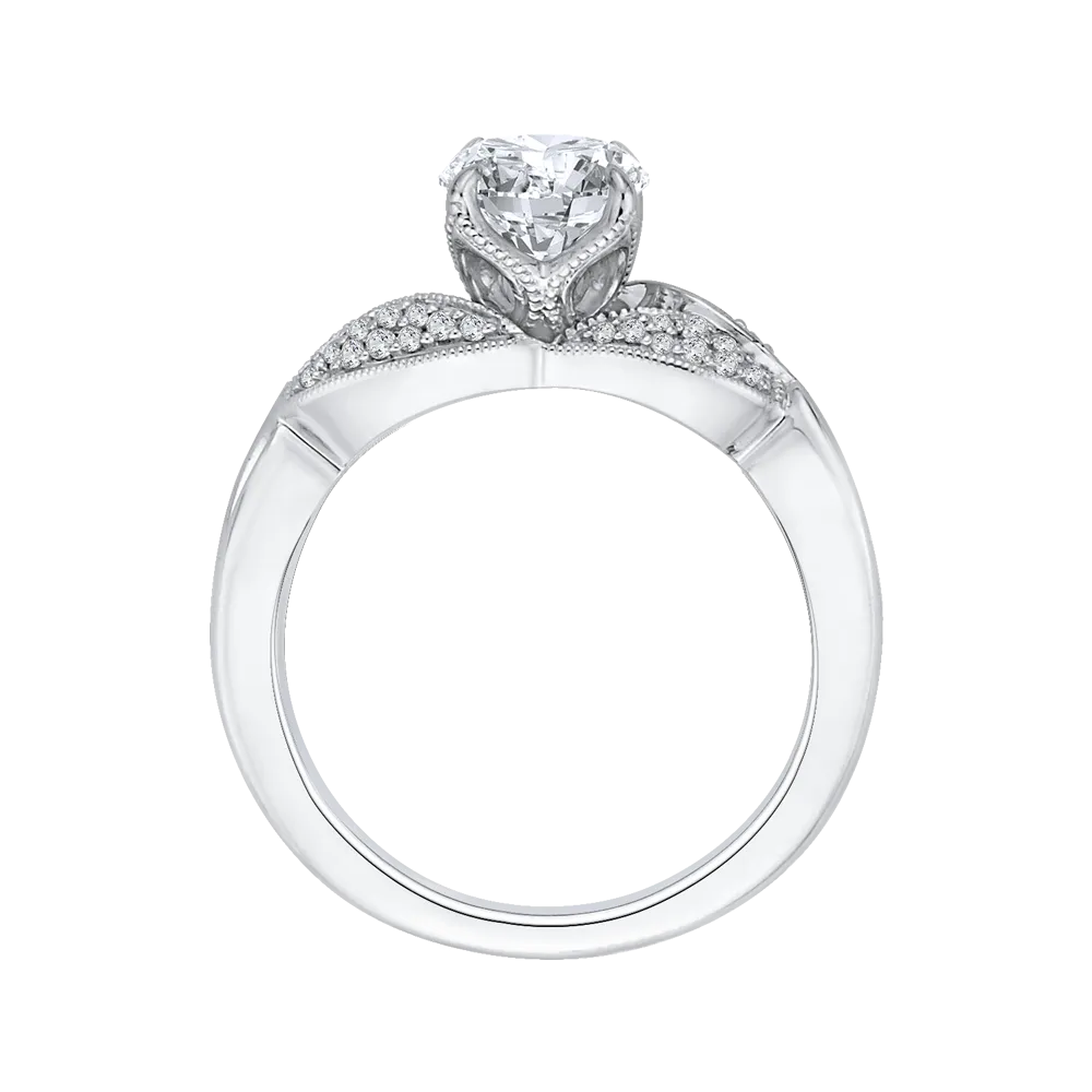 14K White Gold Round Diamond Floral Engagement Ring with Split Shank (Semi Mount)