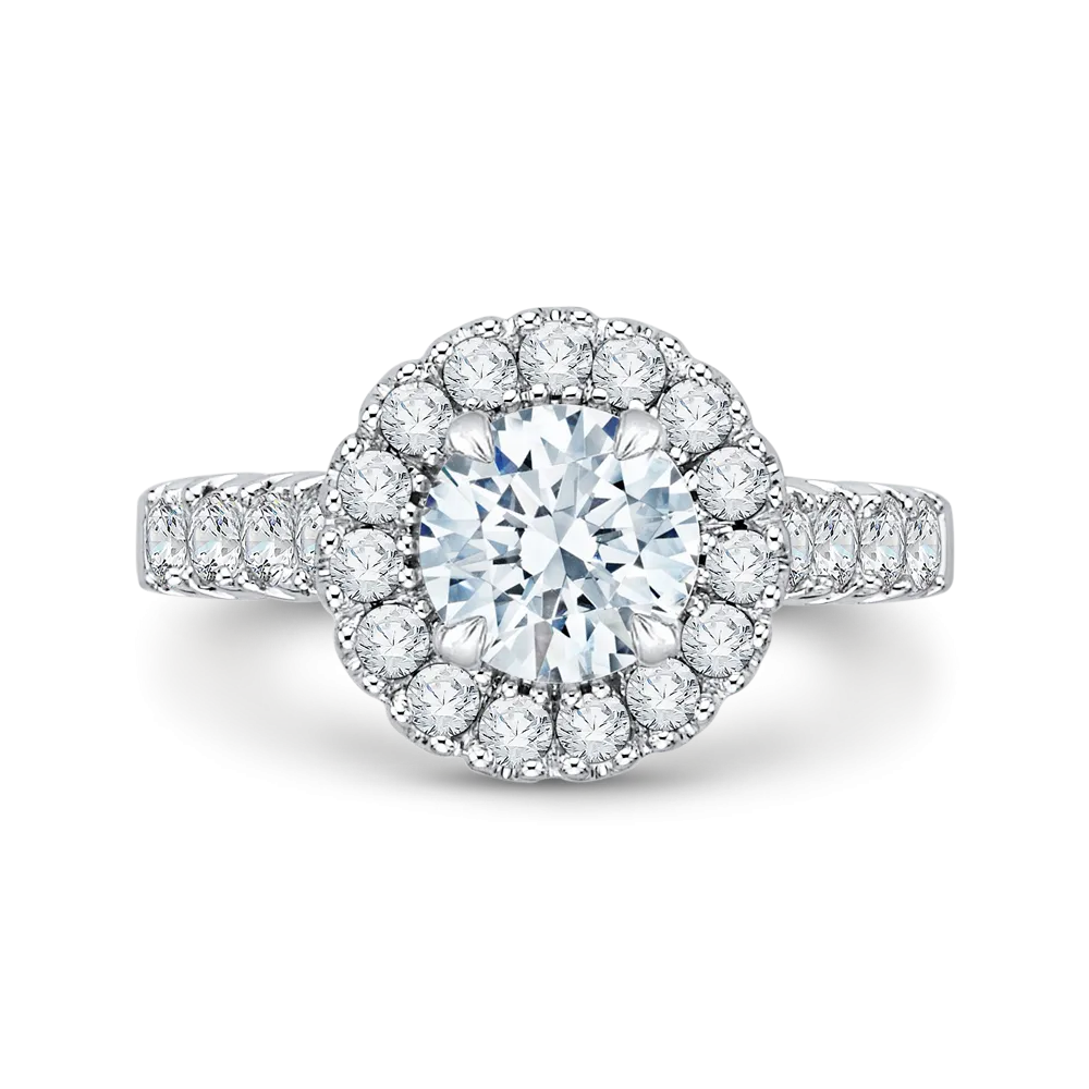 14K White Gold Round Diamond Halo Engagement Ring (Semi Mount)