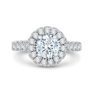 14K White Gold Round Diamond Halo Engagement Ring (Semi Mount)