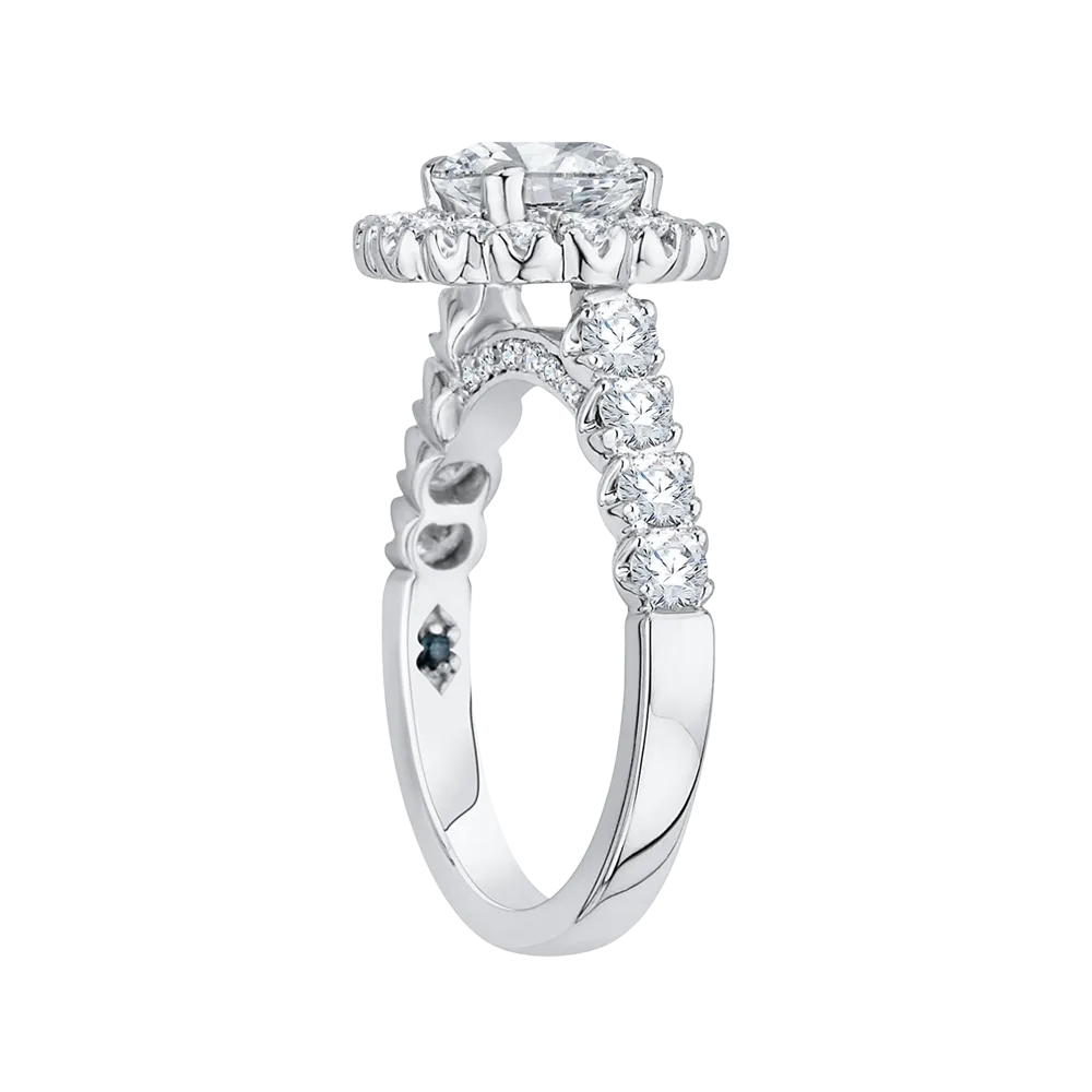 14K White Gold Round Diamond Halo Engagement Ring (Semi Mount)