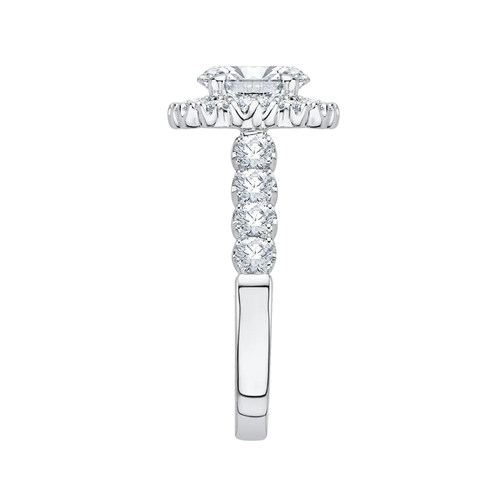 14K White Gold Round Diamond Halo Engagement Ring (Semi Mount)