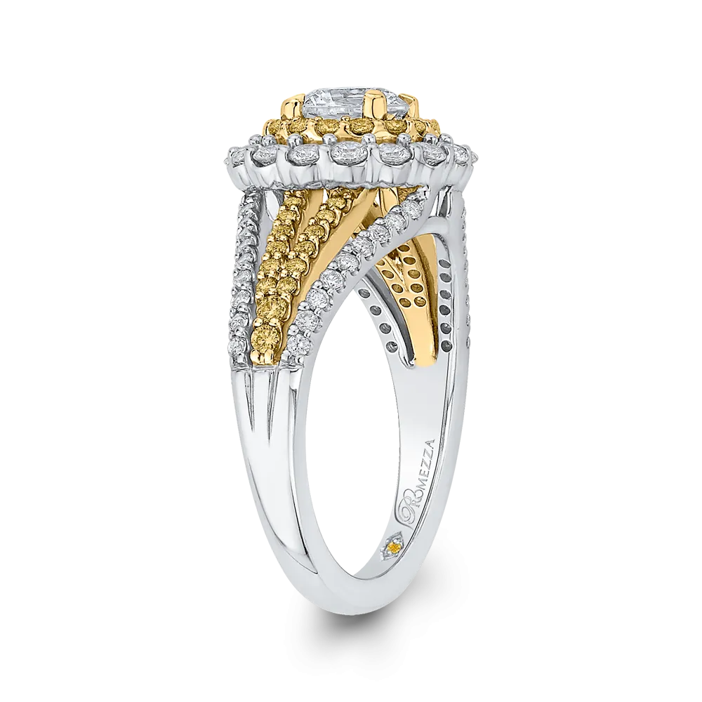 14K White Gold Round Double Halo Diamond Engagement Ring with Split Shank